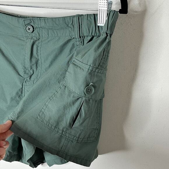 Forever 21 Women's Utility Shorts L Green High Rise Cargo Pockets Elastic Waist - Picture 2 of 6